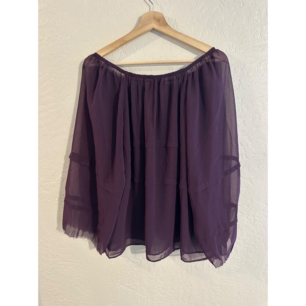 Y Ann Taylor XL Purple Chiffon Tiered Wide Arm Oversized Fairy Tie Blouse - Picture 10 of 10